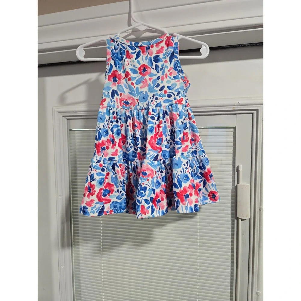 Pete + Lucy Baby Girls Watercolor Floral Tiered Sleeveless Dress Blue Pink 0-6M